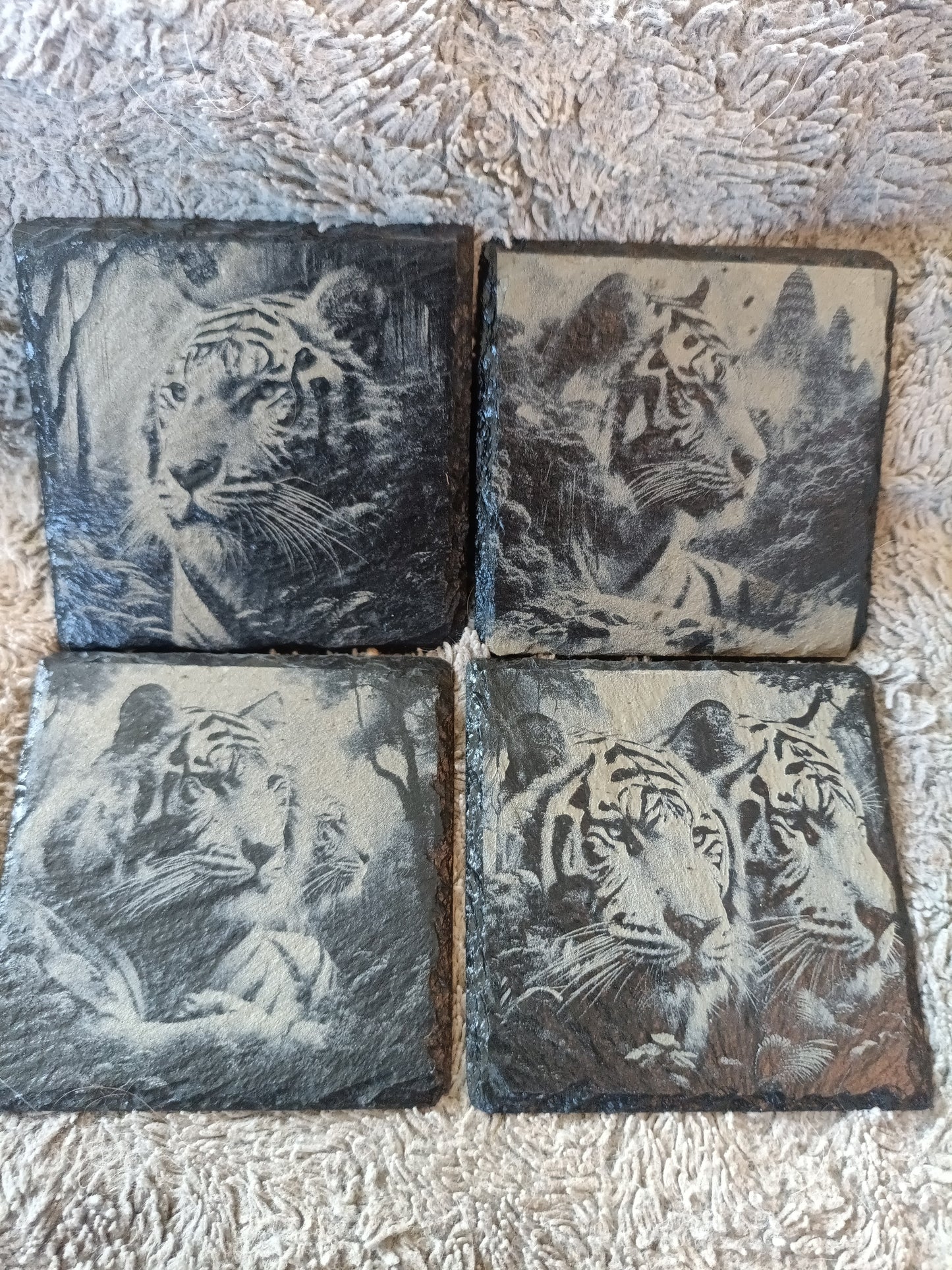 Tiger Slate Coasters | Rustic Wildlife Drink Coasters | Unique Jungle Decor Gift Kings Crown Laser Engraving