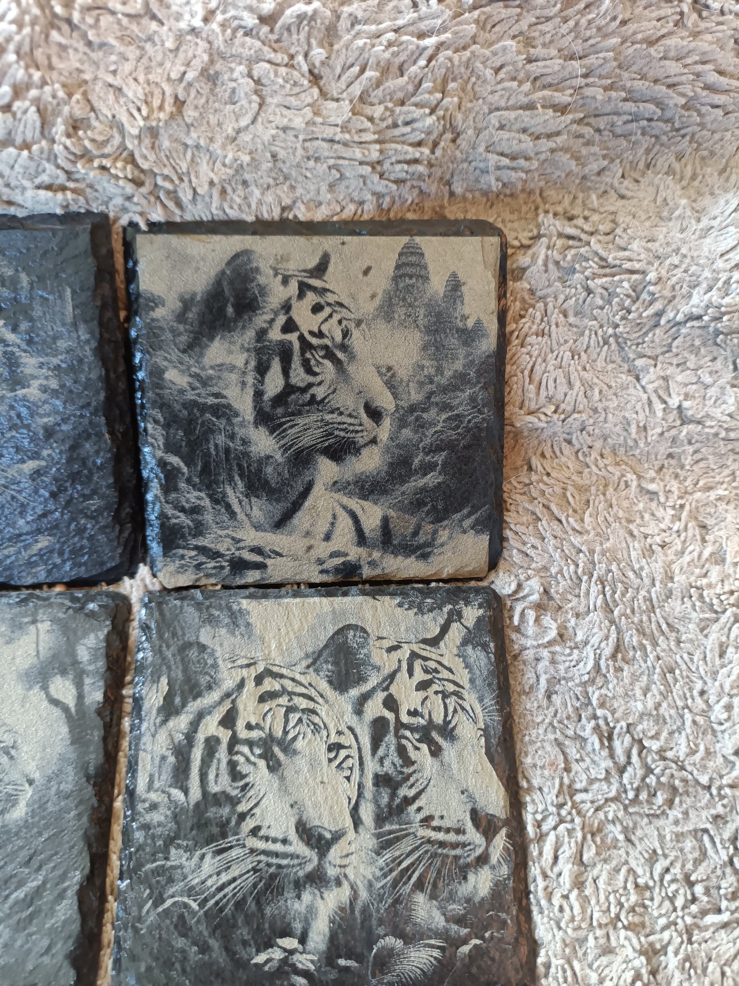 Tiger Slate Coasters | Rustic Wildlife Drink Coasters | Unique Jungle Decor Gift Kings Crown Laser Engraving