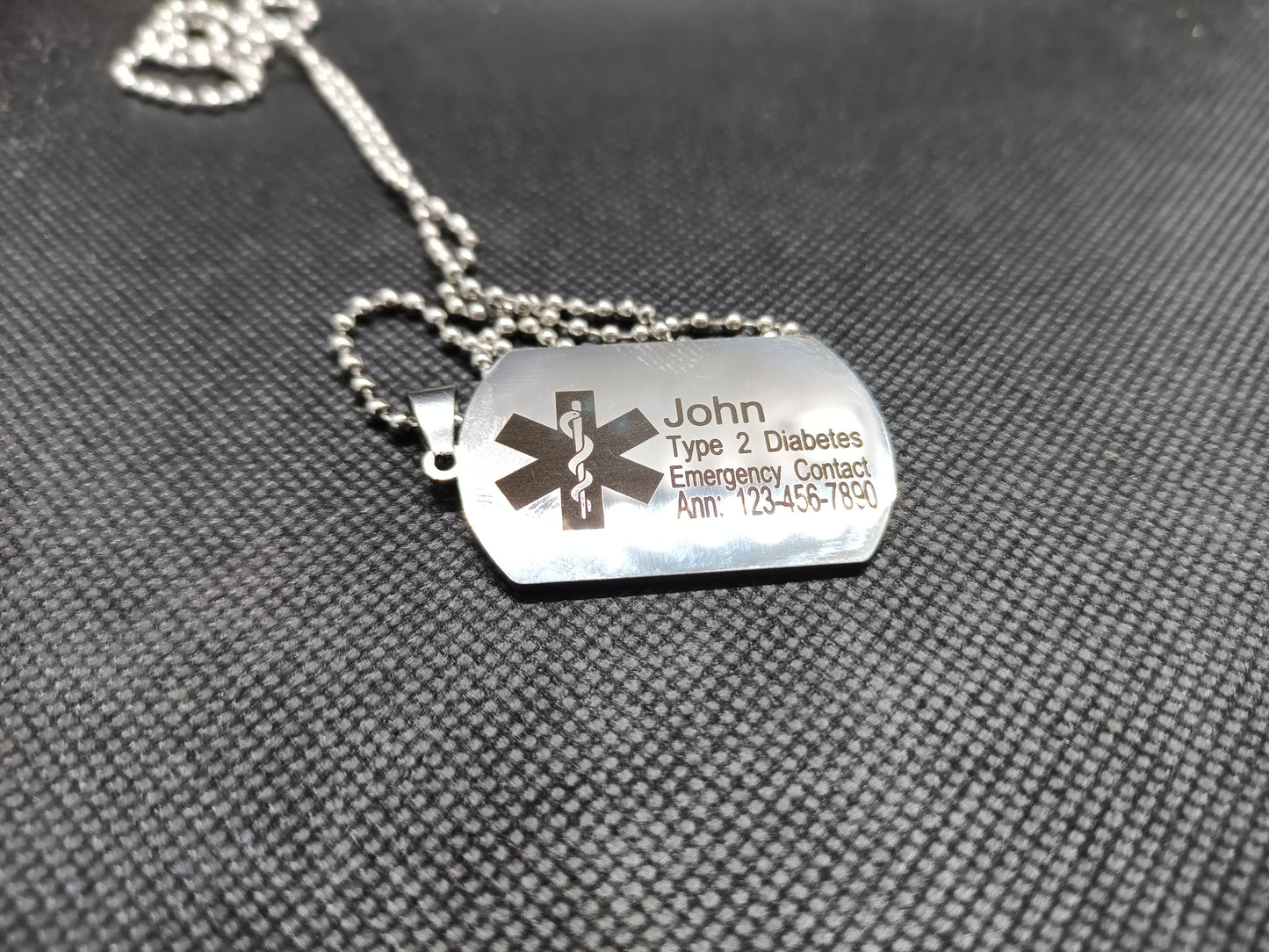 Medical Alert Dog tag Necklace Kings Crown Laser Engraving