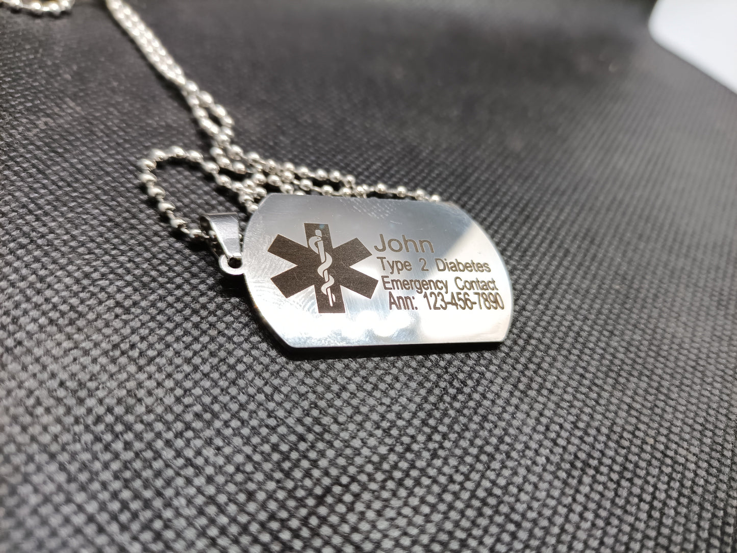 Medical Alert Dog tag Necklace Kings Crown Laser Engraving