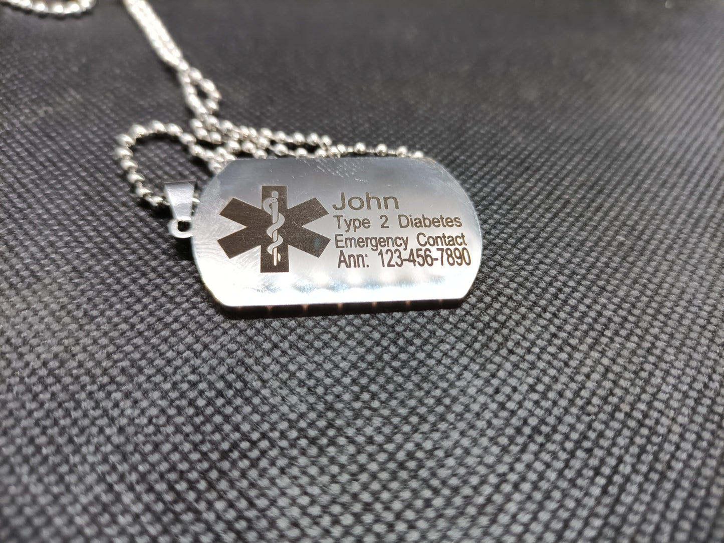 Medical Alert Dog tag Necklace Kings Crown Laser Engraving