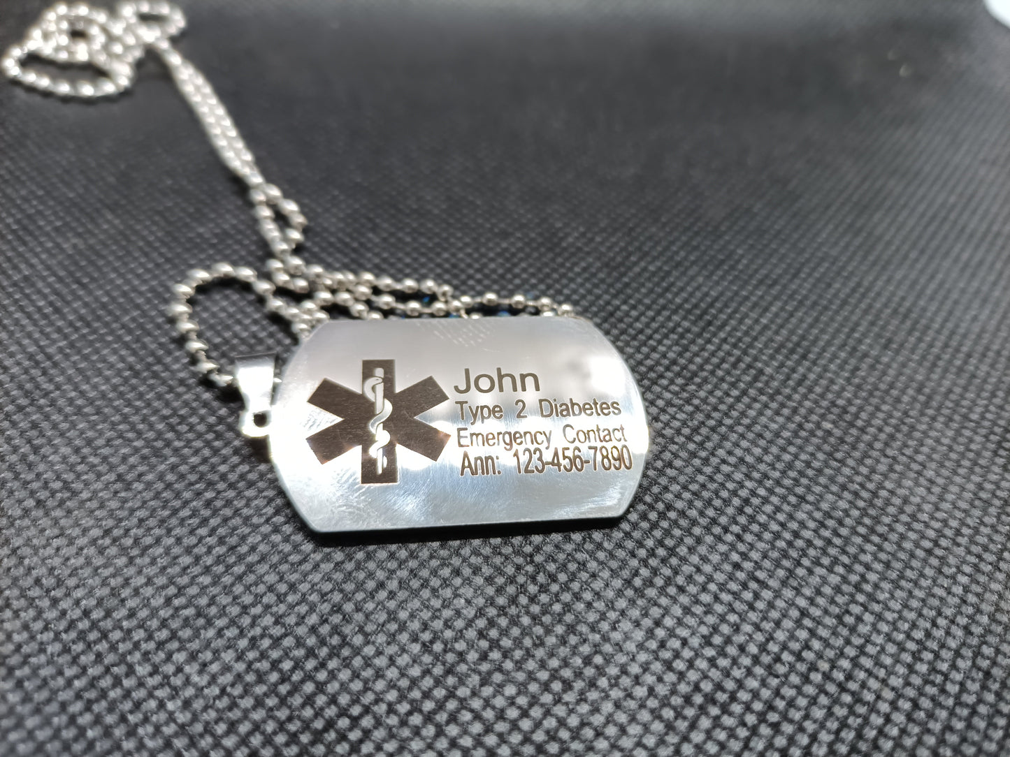 Medical Alert Dog tag Necklace Kings Crown Laser Engraving