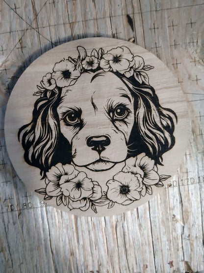 Dog Coaster Set, King Charles Gift, Cavalier Spaniel Dog Gift, Floral Dog Gift, Puppy Coasters, Wooden Coaster Set, King Charles Dog My Store