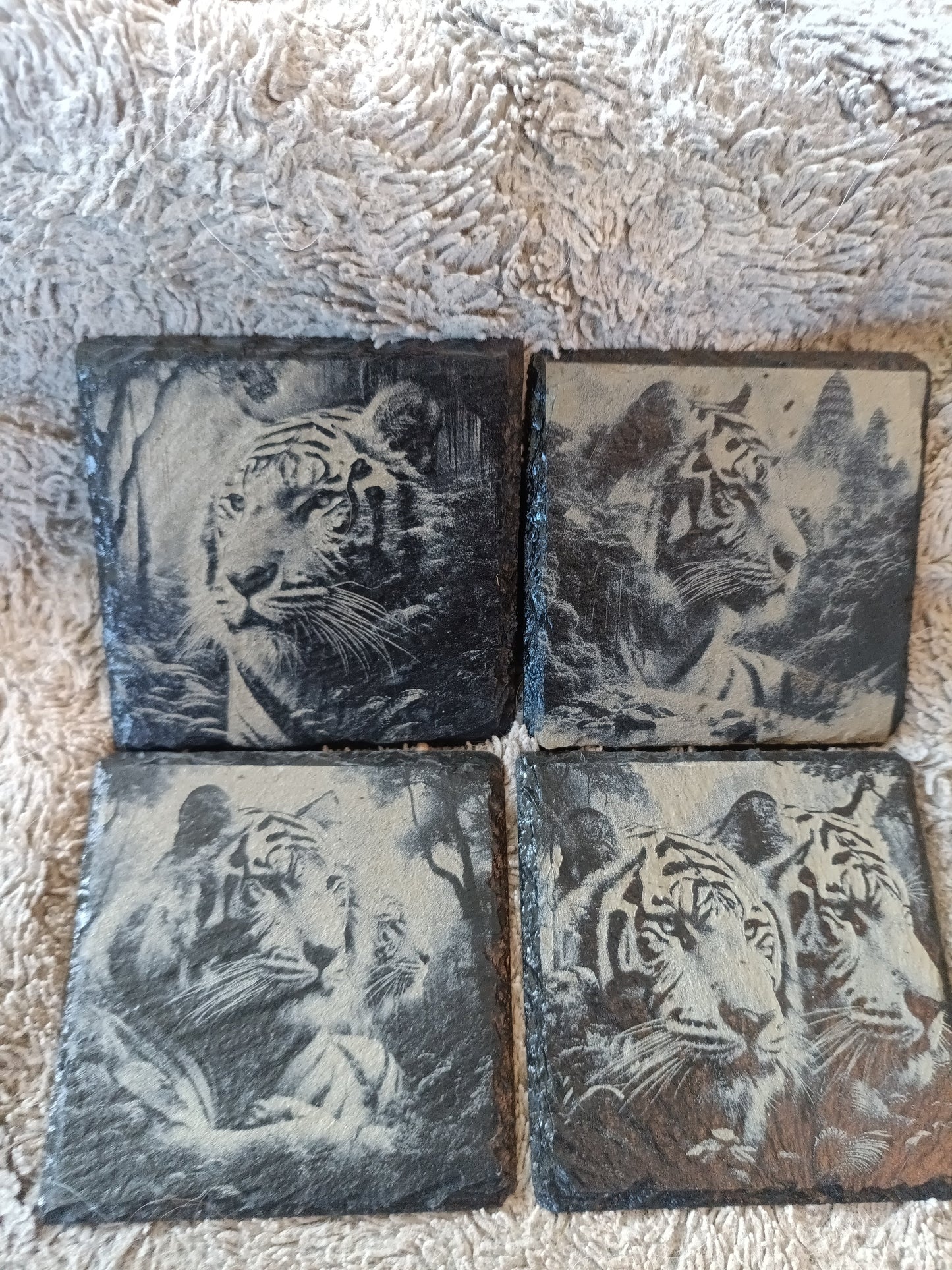 Tiger Slate Coasters | Rustic Wildlife Drink Coasters | Unique Jungle Decor Gift Kings Crown Laser Engraving