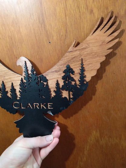 Personalized Eagle forest scene 3D wall art, Eagle wall Decoration, Custom Wildlife Sign Gift, Personalized Housewarming Gift, My Store