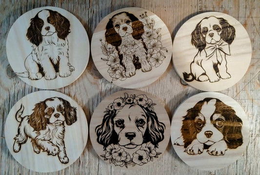 Dog Coaster Set, King Charles Gift, Cavalier Spaniel Dog Gift, Floral Dog Gift, Puppy Coasters, Wooden Coaster Set, King Charles Dog My Store