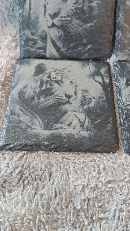 Tiger Slate Coasters | Rustic Wildlife Drink Coasters | Unique Jungle Decor Gift