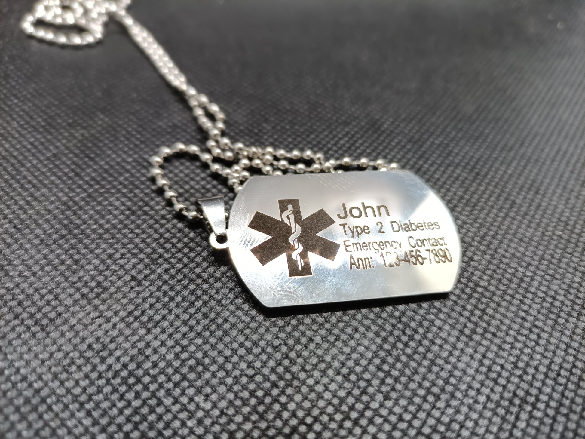 Medical Alert Dog tag Necklace Kings Crown Laser Engraving