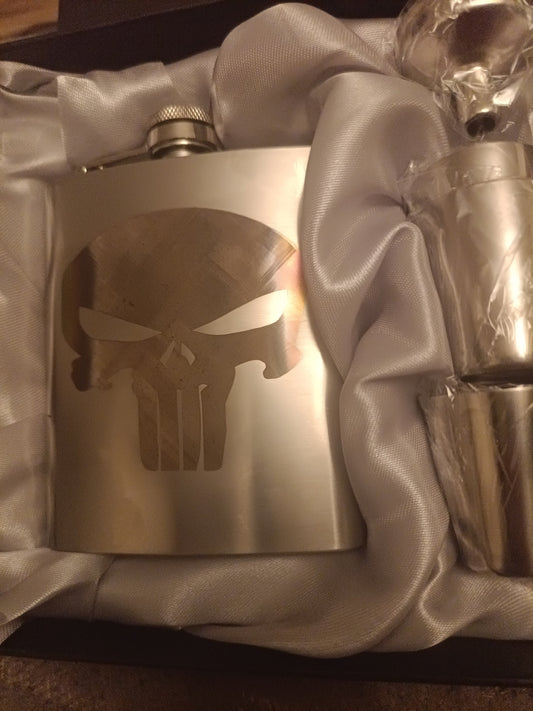 Custom Stainless Pocket Flask 7oz. Kings Crown Laser Engraving