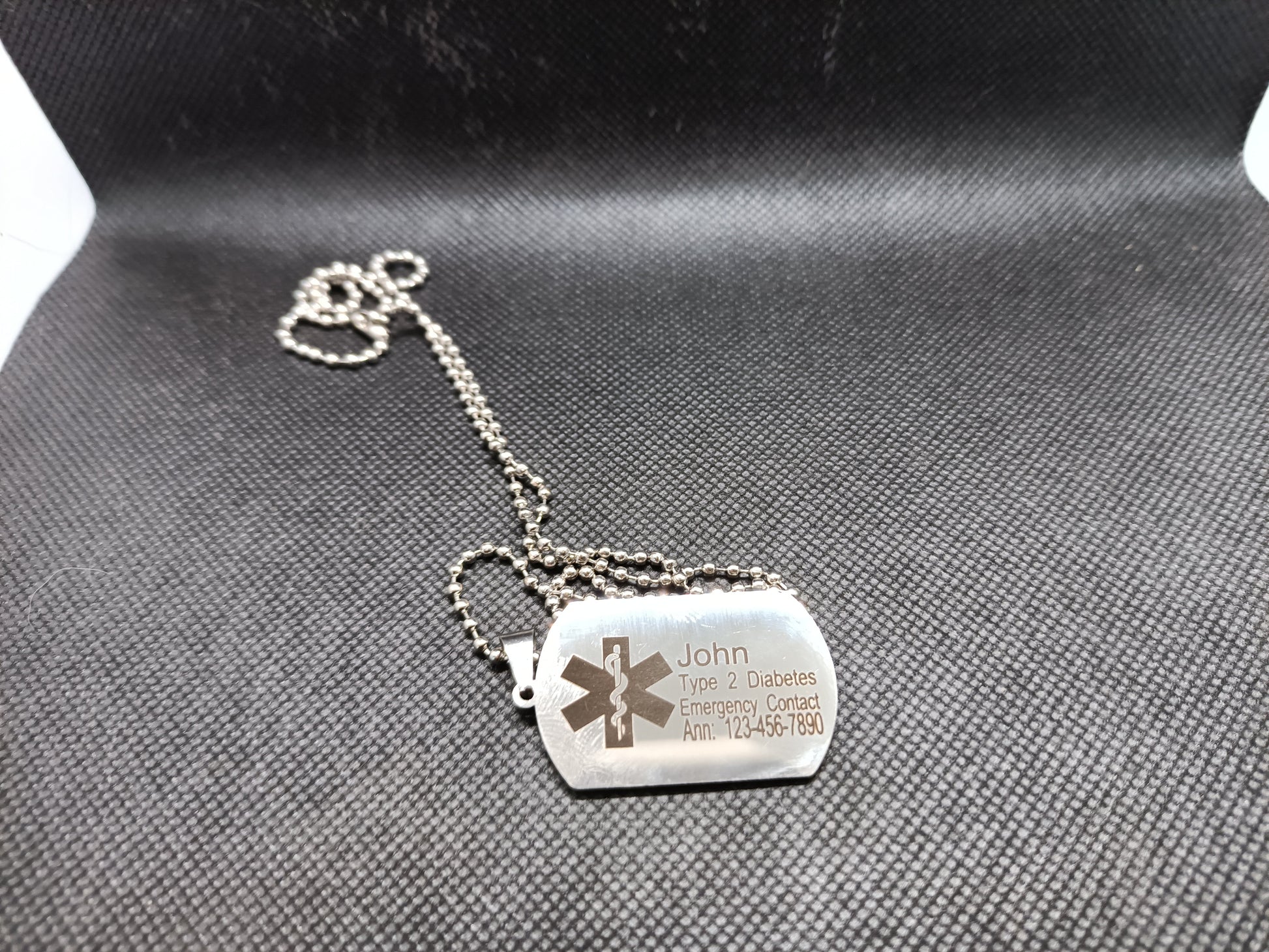 Medical Alert Dog tag Necklace Kings Crown Laser Engraving