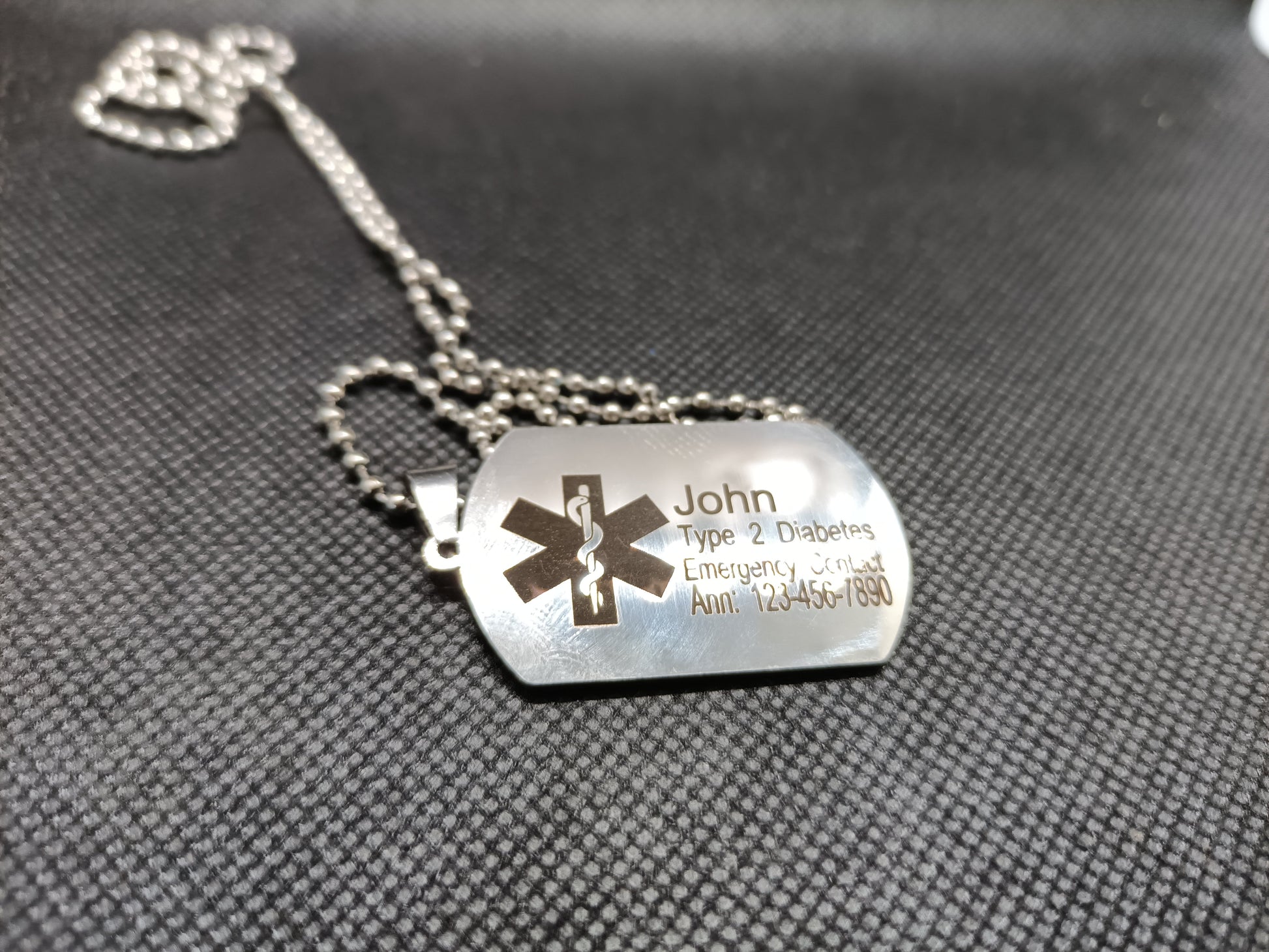 Medical Alert Dog tag Necklace Kings Crown Laser Engraving
