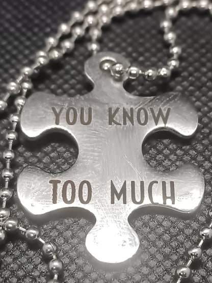 Custom engraved Stainless steel Puzzle Piece Friendship/Couples Necklace Kings Crown Laser Engraving