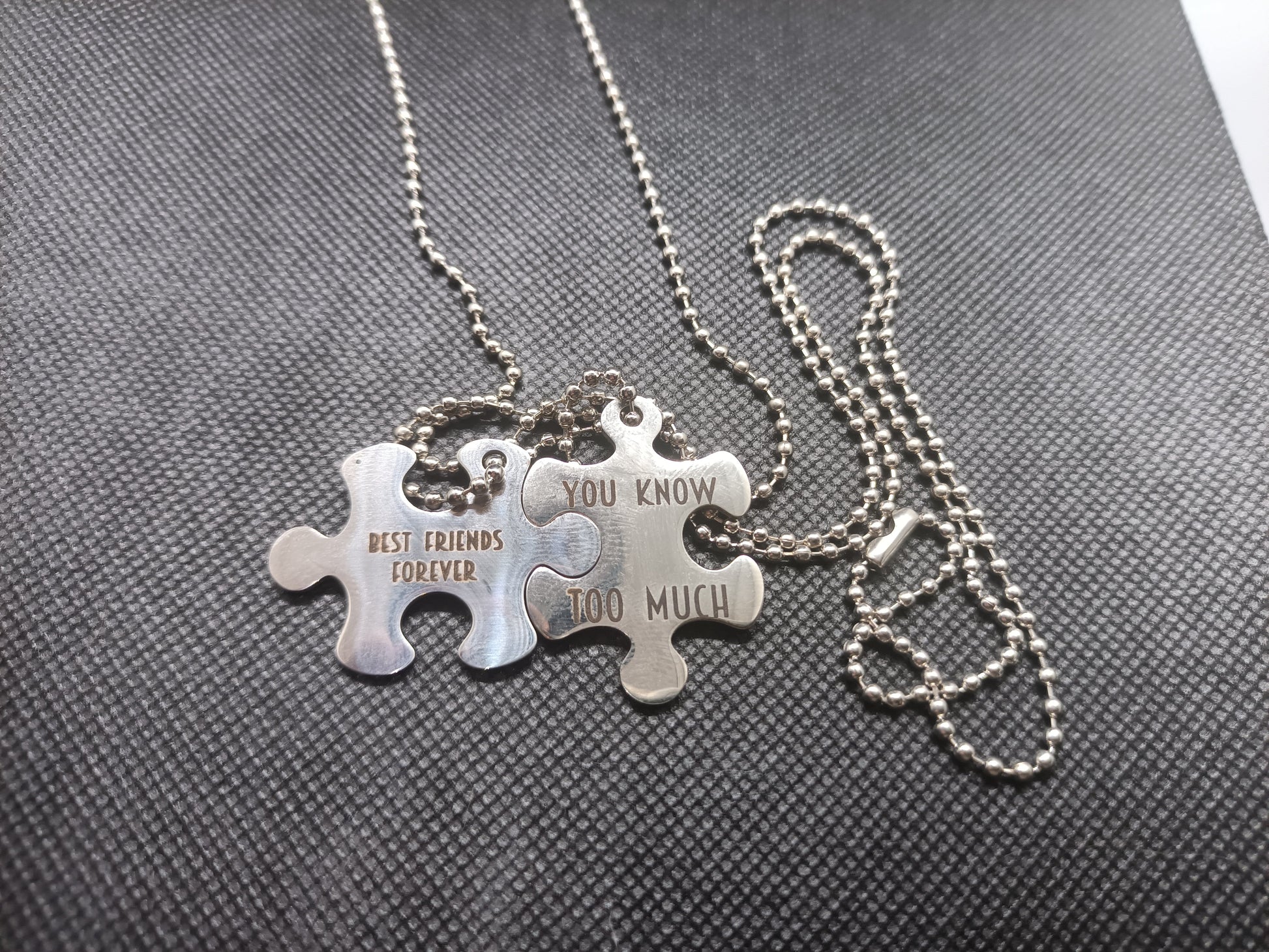 Custom engraved Stainless steel Puzzle Piece Friendship/Couples Necklace Kings Crown Laser Engraving