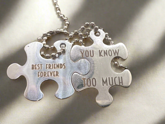 Custom engraved Stainless steel Puzzle Piece Friendship/Couples Necklace Kings Crown Laser Engraving