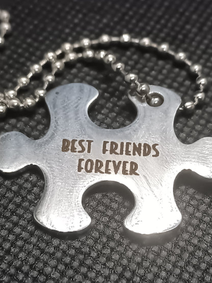 Custom engraved Stainless steel Puzzle Piece Friendship/Couples Necklace Kings Crown Laser Engraving