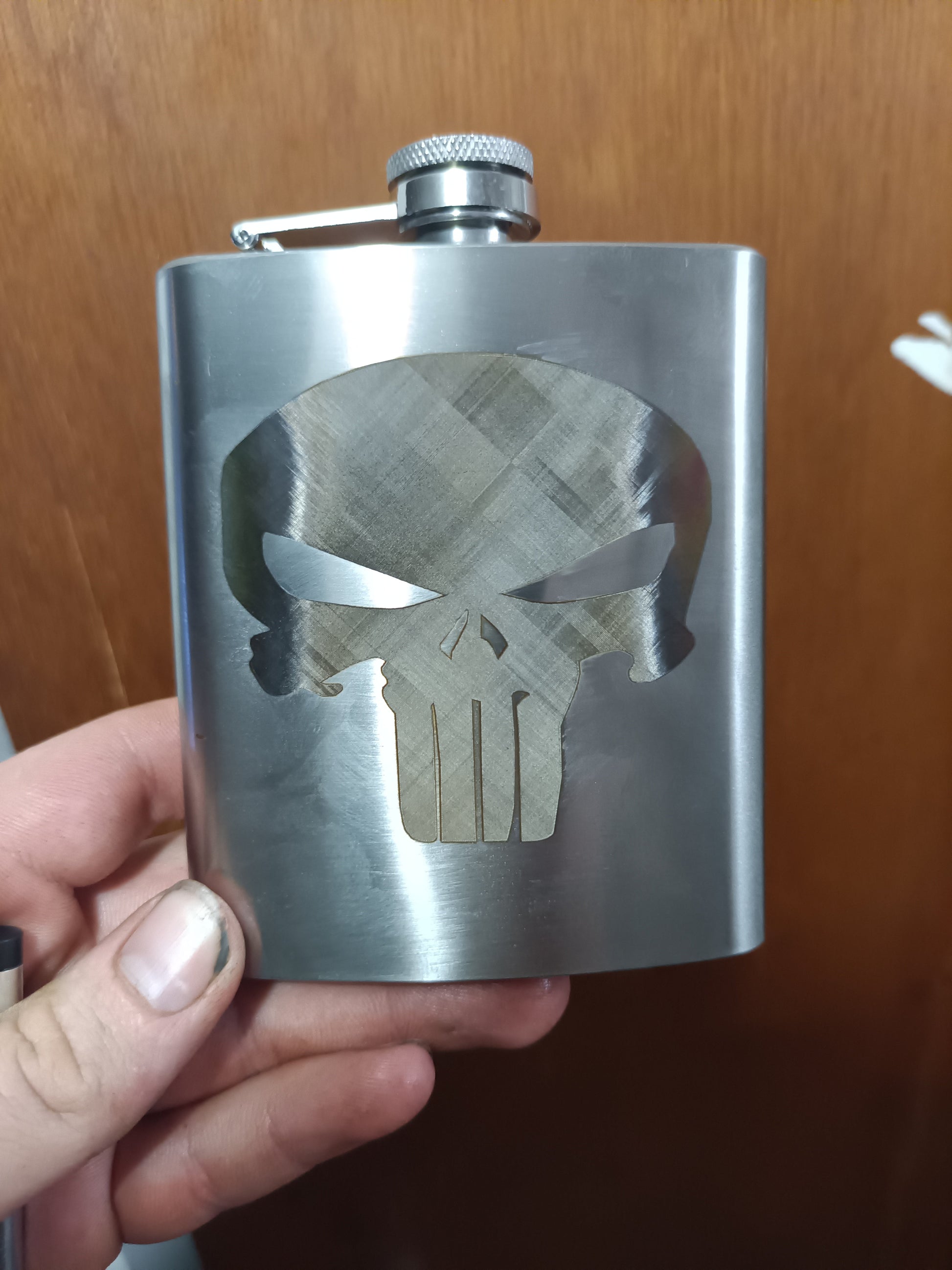 Custom Stainless Pocket Flask 7oz. Kings Crown Laser Engraving