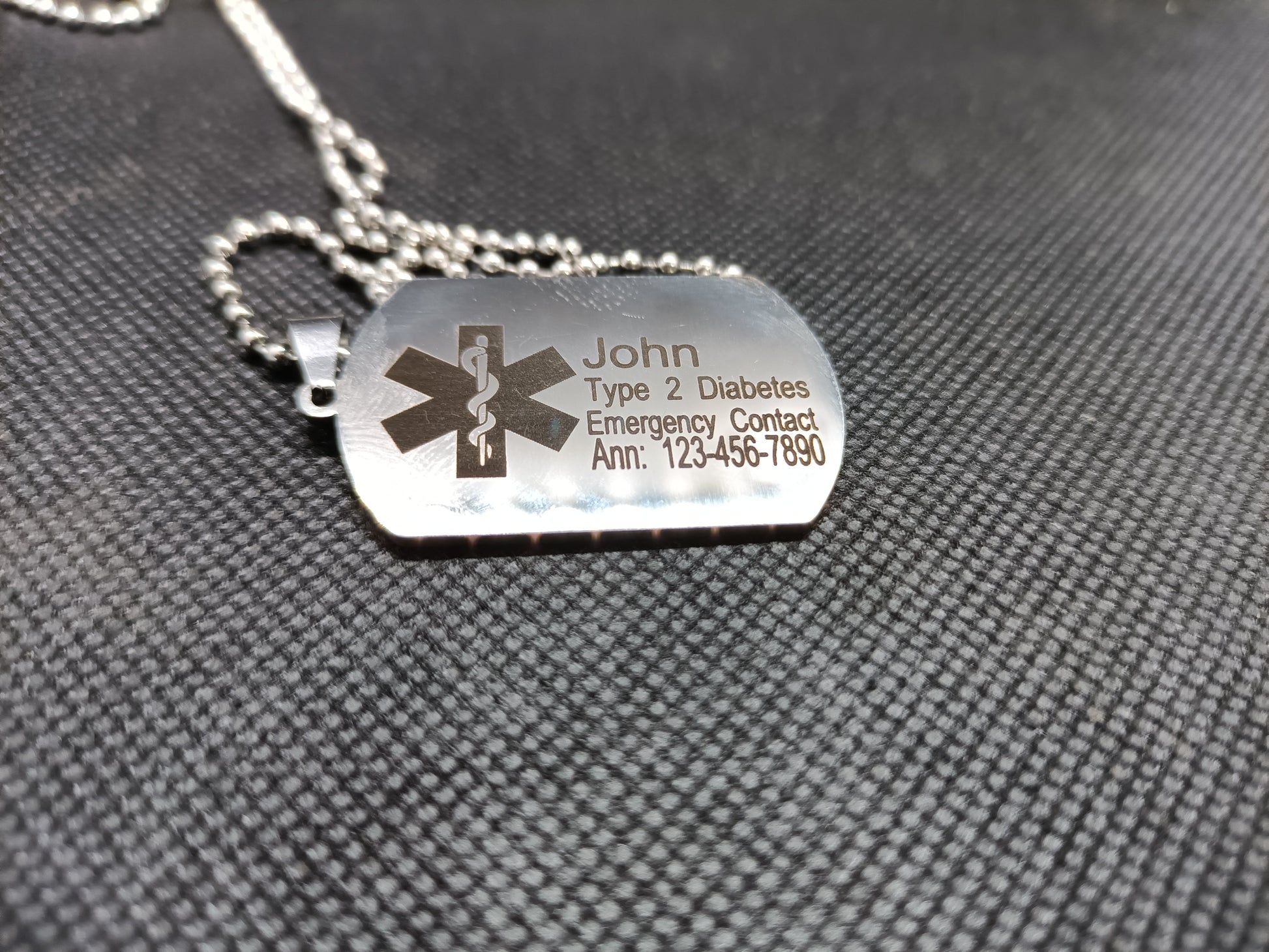 Medical Alert Dog tag Necklace Kings Crown Laser Engraving
