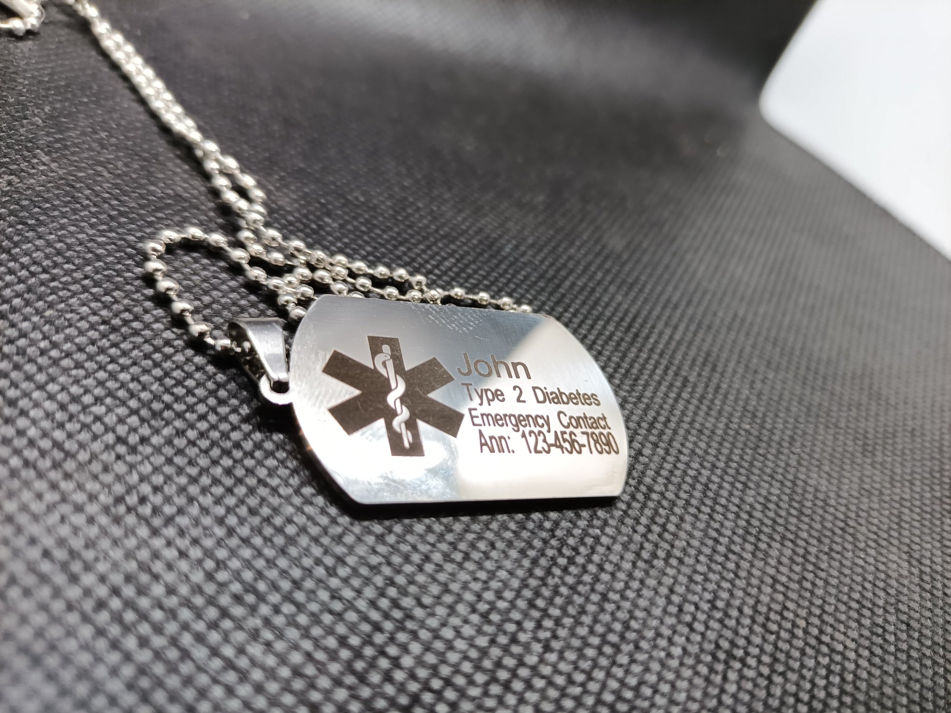 Medical Alert Dog tag Necklace Kings Crown Laser Engraving